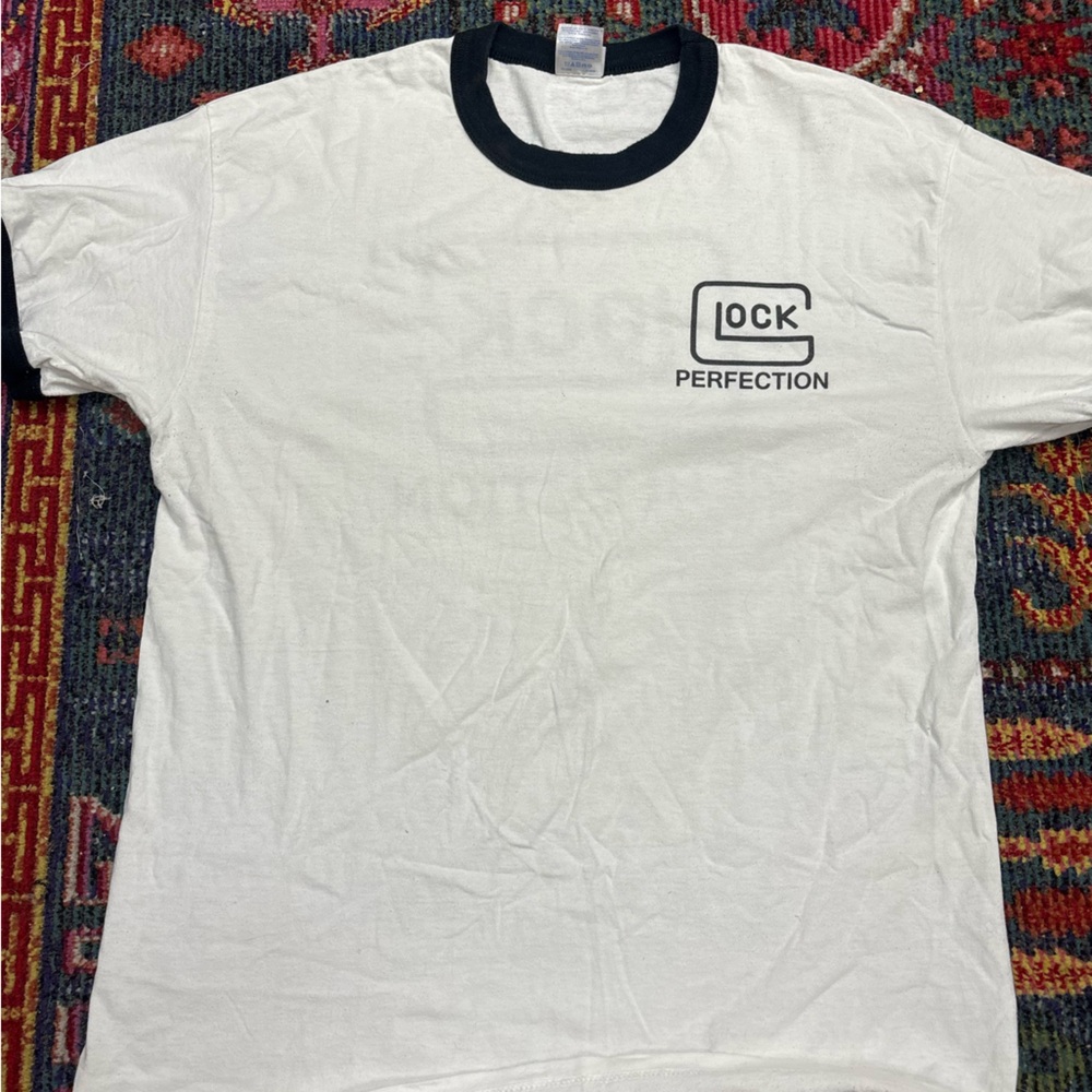 🔥 Vintage Glock Perfection Ringer Men's White T-Shirt with black detail Large 🔥